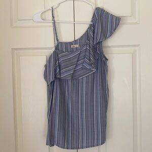 Hollister One Shoulder Blue Striped Top Size M.